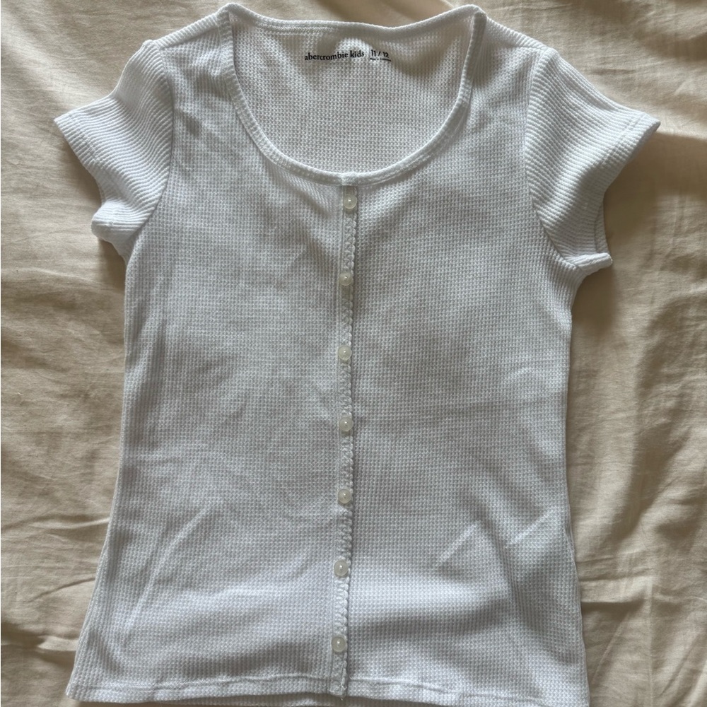 Abercrombie Kids White Short Sleeve Button-Up Tee